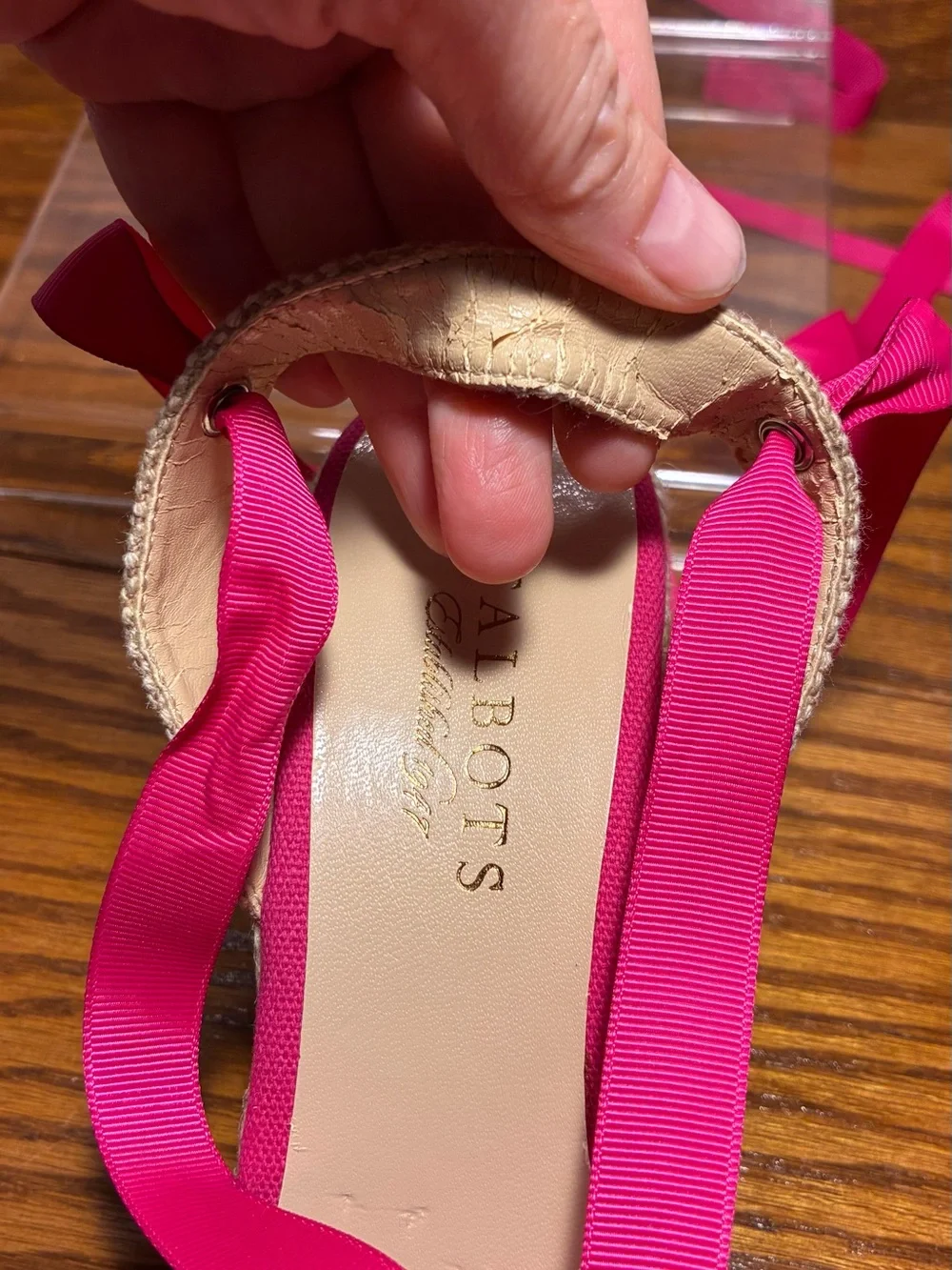 Talbots Pink Ribbon Ankle Wrap Espadrille Wedge Sandals Size 7